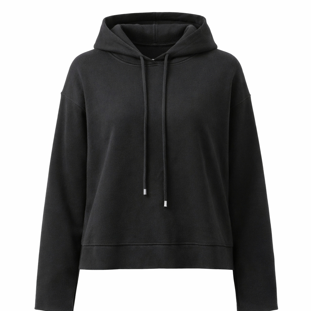 Cyrus Black Knit Hooded Pullover Sweater Drawstring Hood Size Large